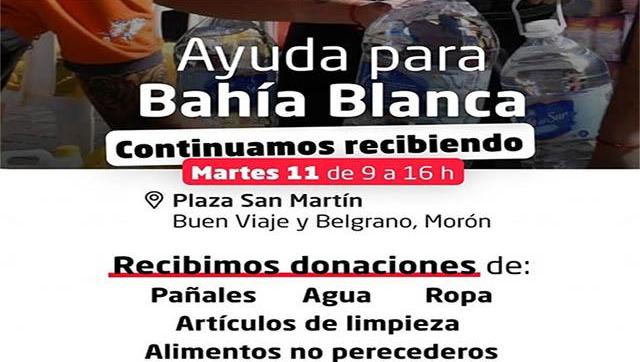 Morón organiza colecta de donaciones para Bahía Blanca: cómo ayudar este martes